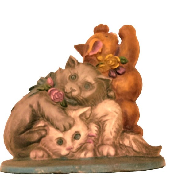 Cast Iron Doorstop 3 Kittens Cat Decor Bookend Vintage - Picture 1 of 9